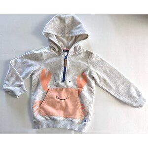 Joules Crab Sweater Hoodie Gray Size 3-4Y 1/3 Zip Knit Fleeced Kangaroo Pocket